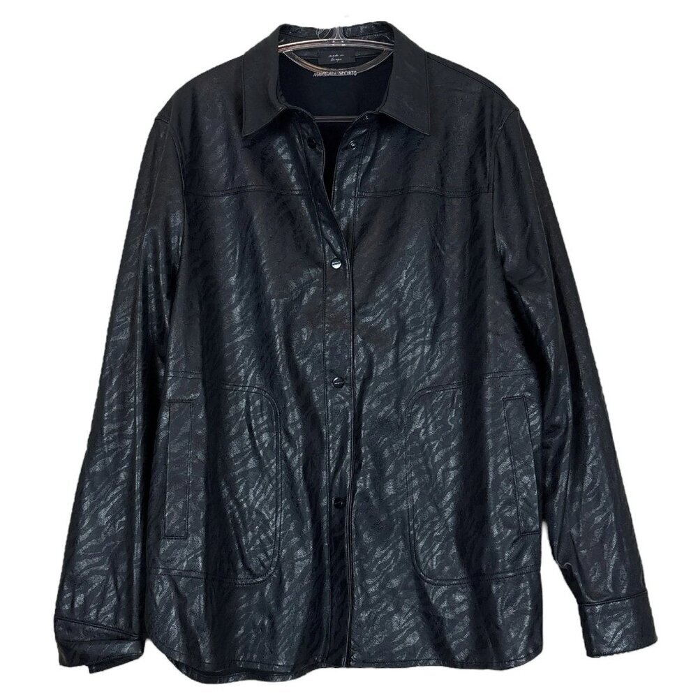 Marc Cain Sports Zebra Print Shiny Faux Leather Shacket Top Black Size N4 Large